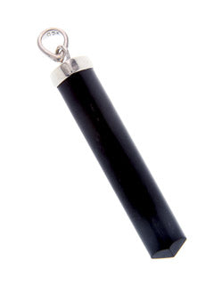 Classic natural Black Tourmaline guiding pendant in sterling silver, approximately 1 to 1½ inches long including the bail