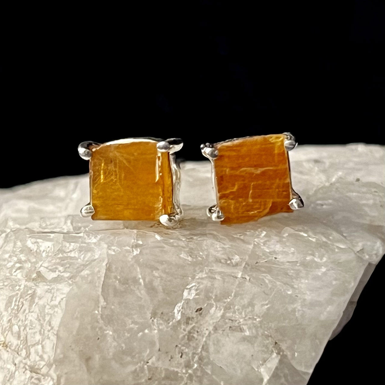 Orange Kyanite Stud Earrings in Sterling Silver