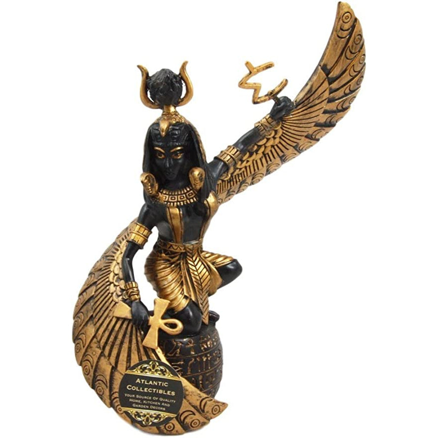 Egyptian Goddess Isis Statue (Black &amp; Gold)