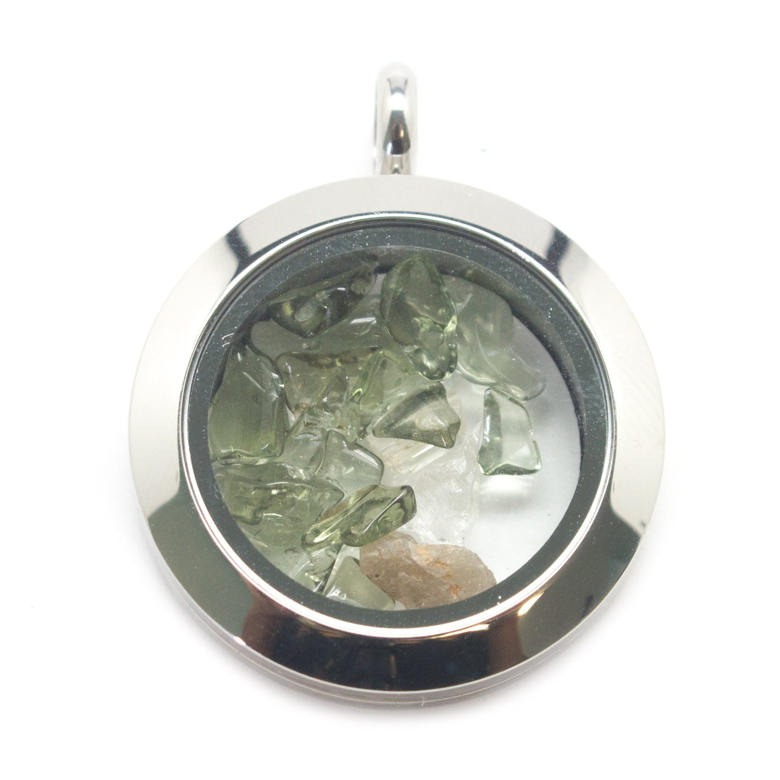 Moldavite and Phenacite Floating Locket Pendant