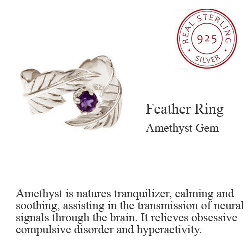 Lightness Feather Amethyst sterling Ring