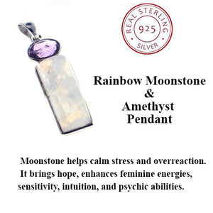 Rainbow Moonstone and Amethyst Sterling Pendant