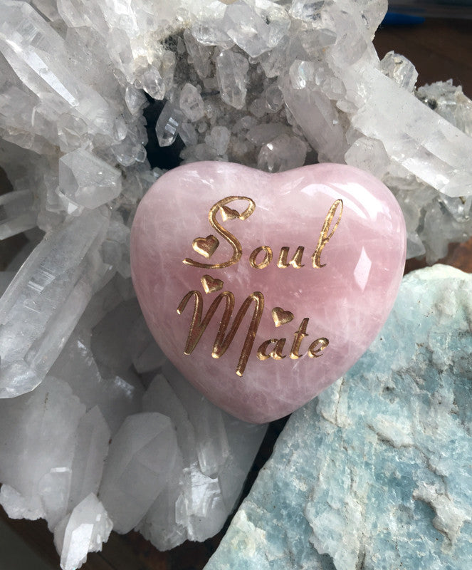 Puffy Soul Mate Intention Heart - engraved Rose Quartz crystal  ~ The stone of Love - Cast a Stone
