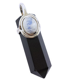 Black Tourmaline &amp; Moonstone Stone Pendant Point