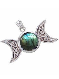 Celtic woven Triple Goddess Sterling Labradorite Pendant