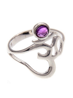 Ohm Symbol Ring with an Amethyst in Sterling Silver