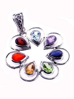 Faceted Chakra gem Flower Pendant Sterling Silver