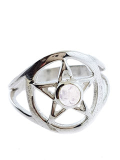 Moonstone Sterling Silver Pentacle Ring