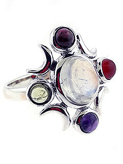 Multi-stone 4 directions Sterling Ring