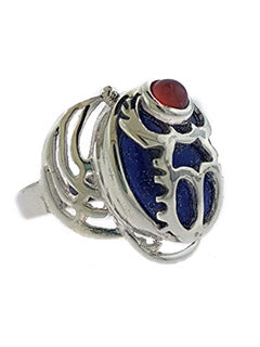 Winged Scarab Lapis Lazuli and Carnelian Sterling Ring