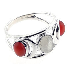 Moonstone and CarnelianTriple Moon Ring