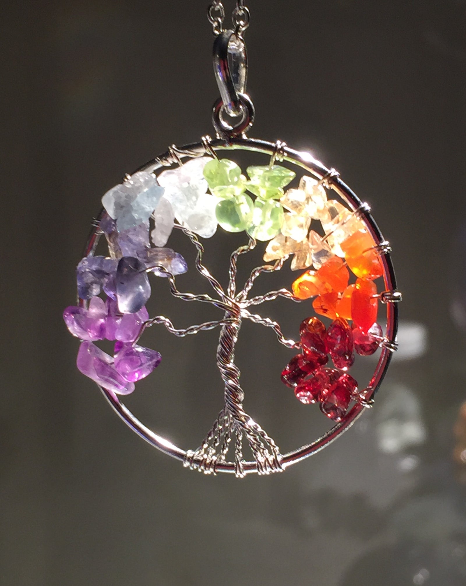 Tree of Life Pendant Necklace Chakra Gemstone 50mm Silver Wrap – AD Beads